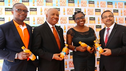L-R: Vincent Emokpaire, Stills Business Manager, Coca-Cola; Emmanuel N. Nnorom CEO, Transcorp Plc; MD, T-One Distribution; Prahlad Gangadharan Director of Stills, NBC during yesterday's launch of Five Alive Pulpy Orange, a new juice line made with concentrate from Transcorp agribusiness subsidiary Teragro Commodities Ltd.